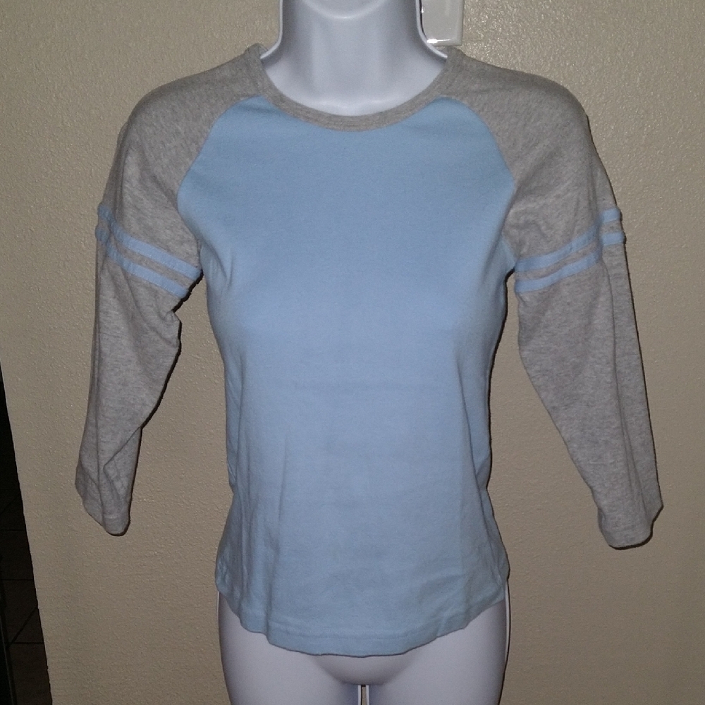 Girls' Light Blue & Heather Gray Raglan Long Sleeve Tee